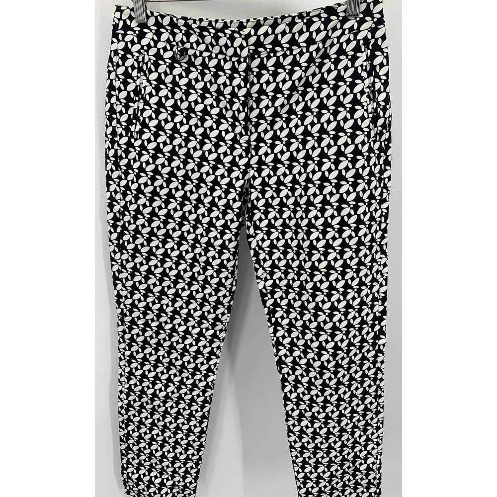 Adrianna Papell Black White Floral Ankle Length Pants Size 8